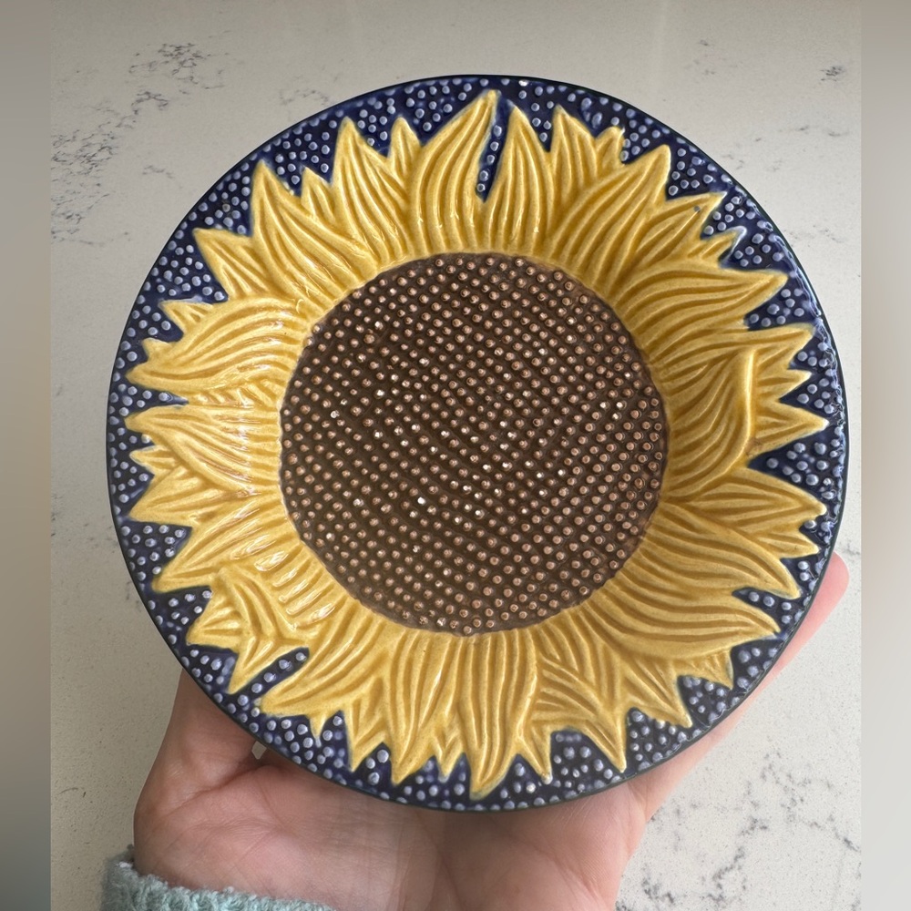 Vintage Majolica Sunflower Dish MMA Portugal 5" Diameter 90s